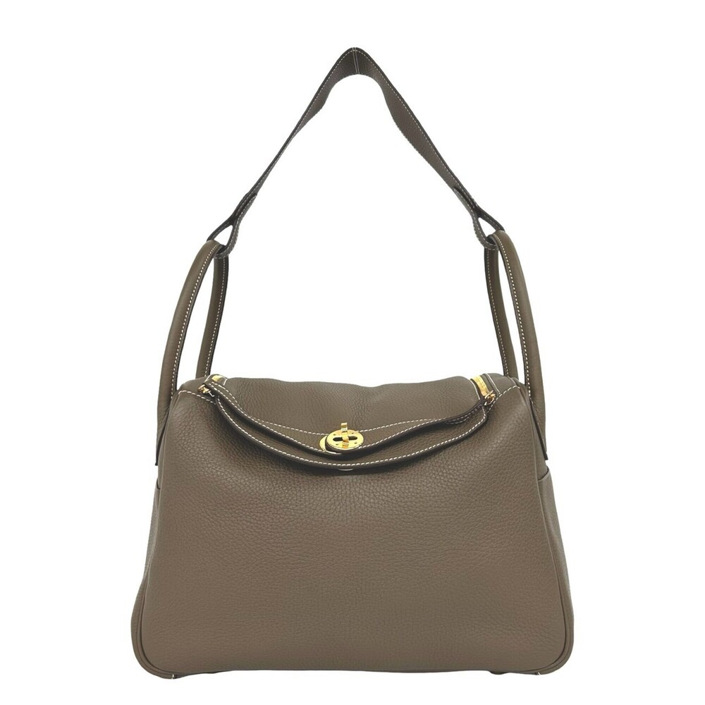 HERMES Lindy 30 Taurillon Clemence Semi-Shoulder Bag / One-Shoulder Etoupe 616-8